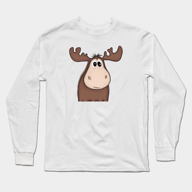 Cute Moose Drawing Long Sleeve T-Shirt by Play Zoo